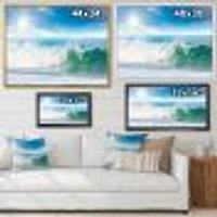 White and Blue Waves under Sun  Canvas Wall Art