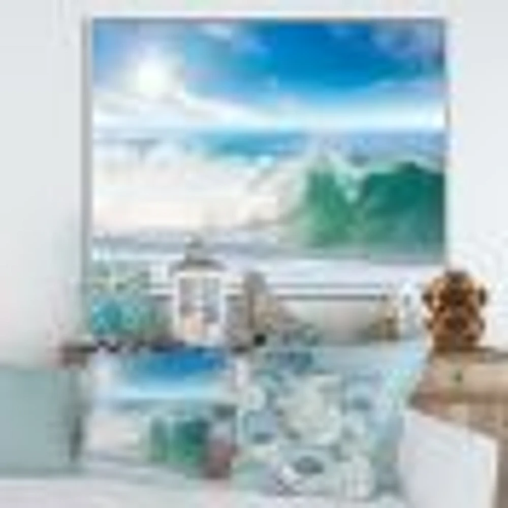 White and Blue Waves under Sun  Canvas Wall Art