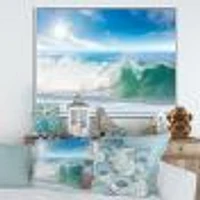 White and Blue Waves under Sun  Canvas Wall Art