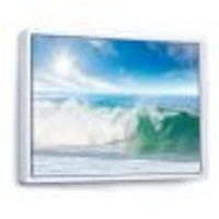 White and Blue Waves under Sun  Canvas Wall Art