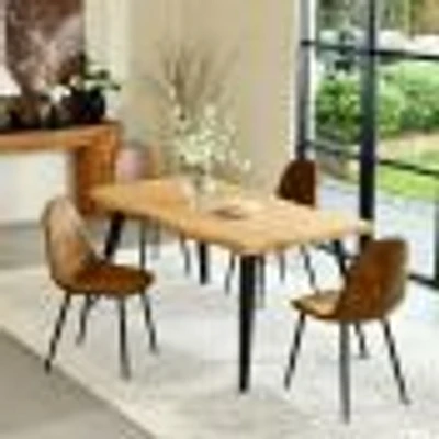 5-Piece Dining Set Wood Table With Suede Brown Chairs