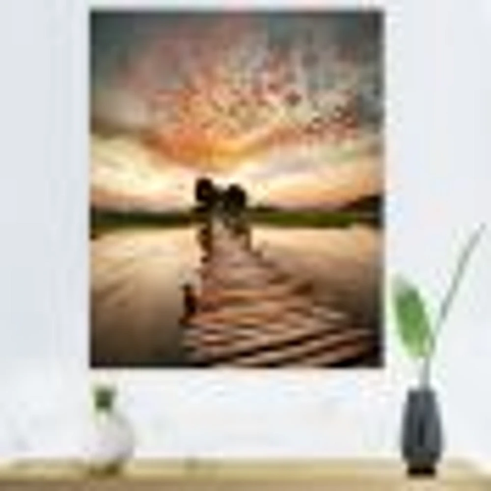 Makeshift Wooden Pier Over River  Canvas Wall Art