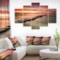 Wonderful Sunrise on Black Ocean Canvas Wall Art Panels