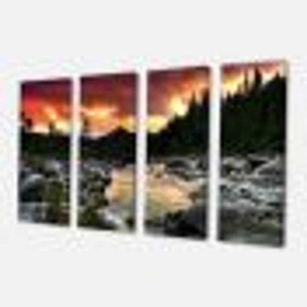 Rocky Mountain River at Sunset Canvas Wall Art