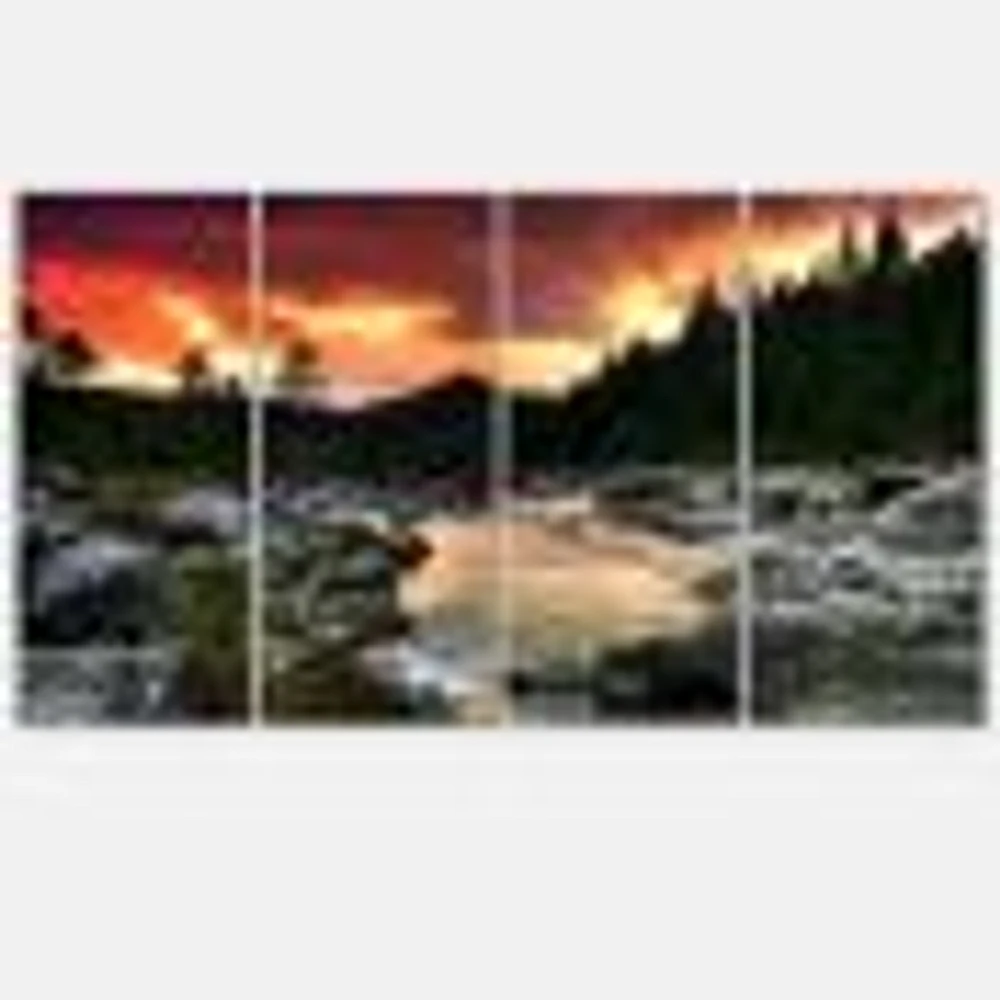 Rocky Mountain River at Sunset Canvas Wall Art