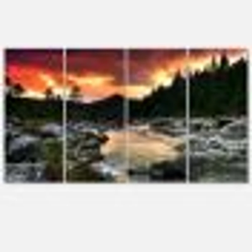 Rocky Mountain River at Sunset Canvas Wall Art