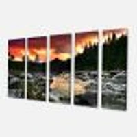 Rocky Mountain River at Sunset Canvas Wall Art