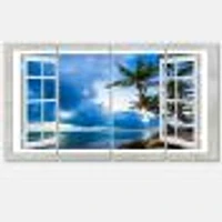 Window Open to Cloudy Blue Sky  Canvas Wall Art