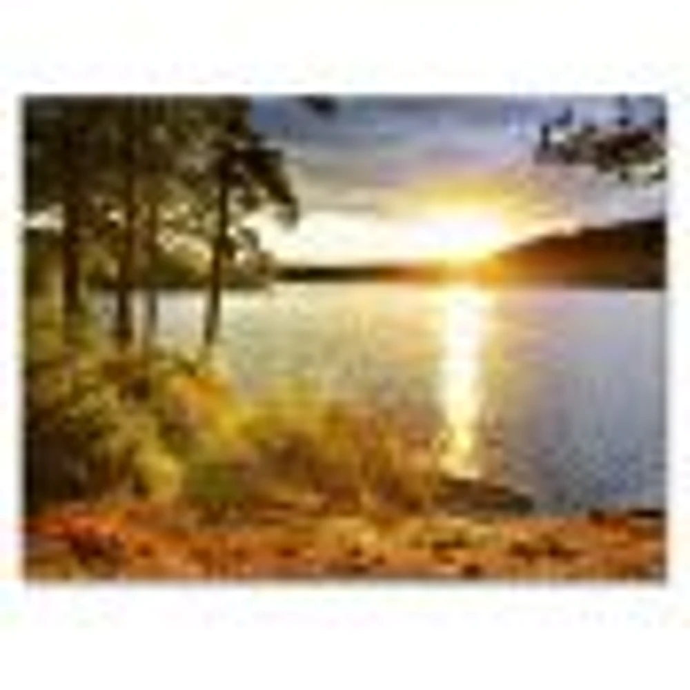 Beautiful View of Sunset over Lake Wall Artwork Print on Canvas