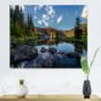 Mountain Lake Surrounded by Trees  Artwork Canvas Print