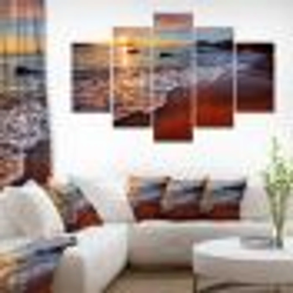 Stunning Ocean Beach at Sunset  Art Print on Canvas
