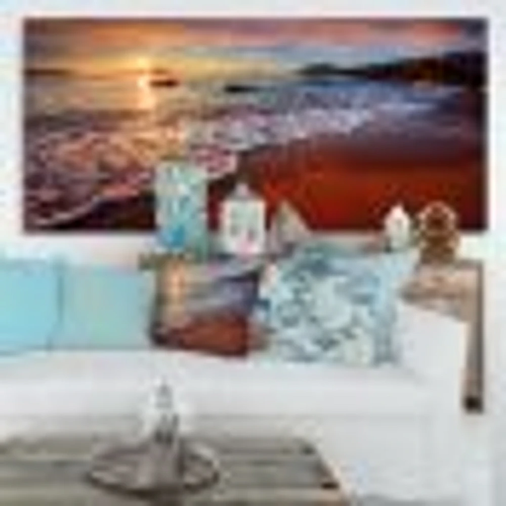 Stunning Ocean Beach at Sunset  Art Print on Canvas