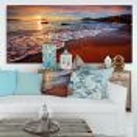 Stunning Ocean Beach at Sunset  Art Print on Canvas