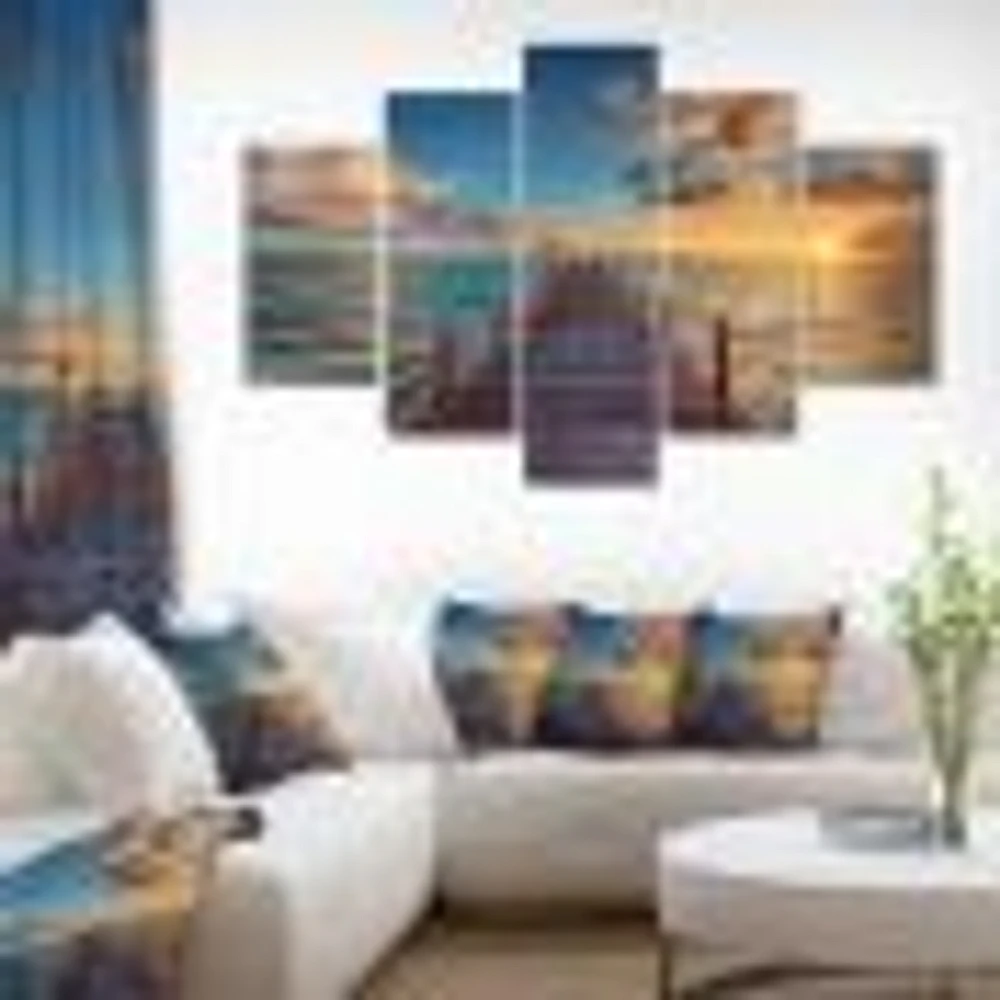 Brilliant Sunrise over Sea Pier  Canvas Wall Art