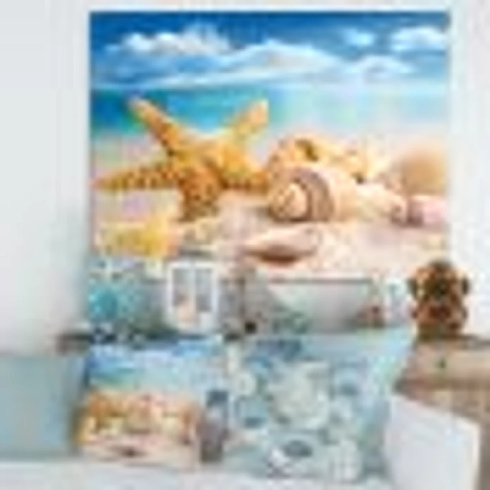 Starfish and Seashells on Beach Canvas Wall Art Print