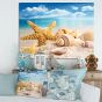 Starfish and Seashells on Beach Canvas Wall Art Print