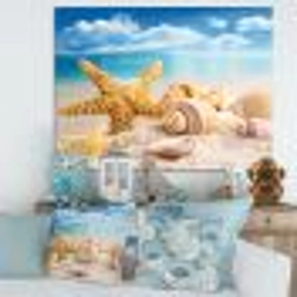 Starfish and Seashells on Beach Canvas Wall Art Print