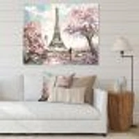 Eiffel with Pink Flowers Canvas Art Print