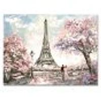 Eiffel with Pink Flowers Canvas Art Print