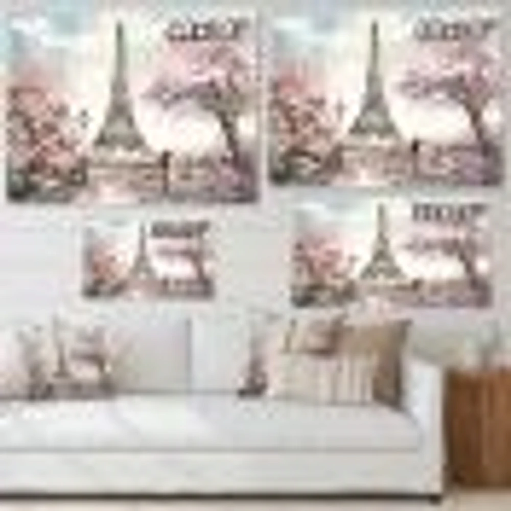 Eiffel with Pink Flowers Canvas Art Print