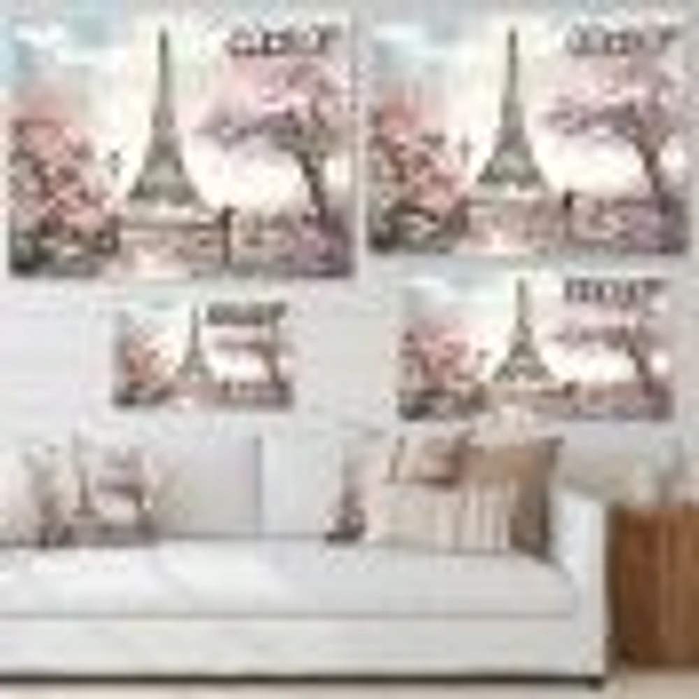 Eiffel with Pink Flowers Canvas Art Print