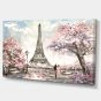 Eiffel with Pink Flowers Canvas Art Print