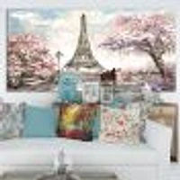 Eiffel with Pink Flowers Canvas Art Print