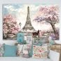 Eiffel with Pink Flowers Canvas Art Print