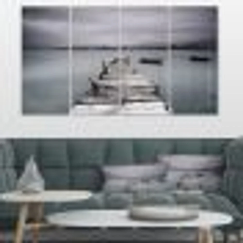 Pier and Boats at Seashore Canvas Wall Art