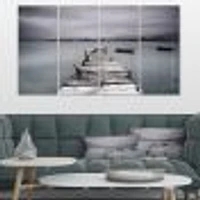 Pier and Boats at Seashore Canvas Wall Art