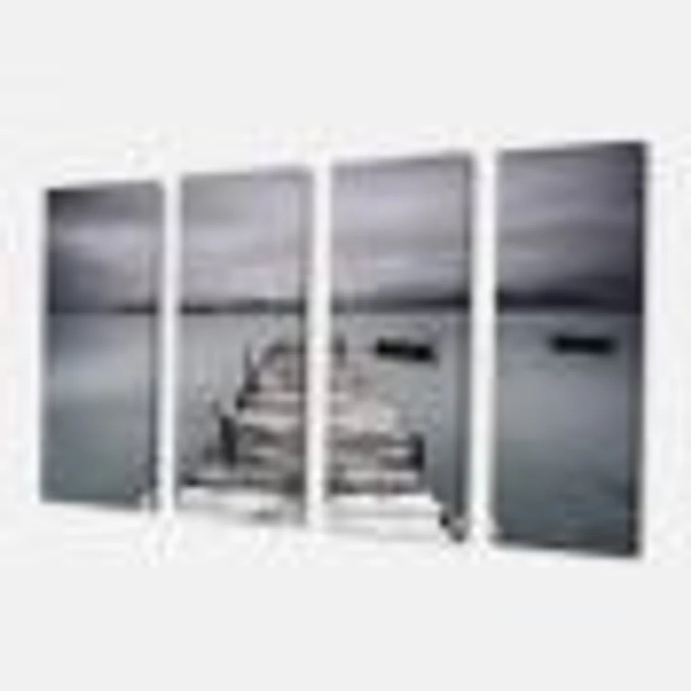 Pier and Boats at Seashore Canvas Wall Art