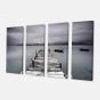 Pier and Boats at Seashore Canvas Wall Art