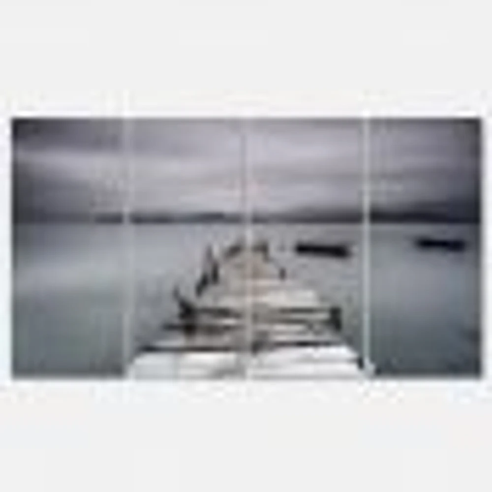 Pier and Boats at Seashore Canvas Wall Art