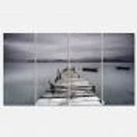 Pier and Boats at Seashore Canvas Wall Art