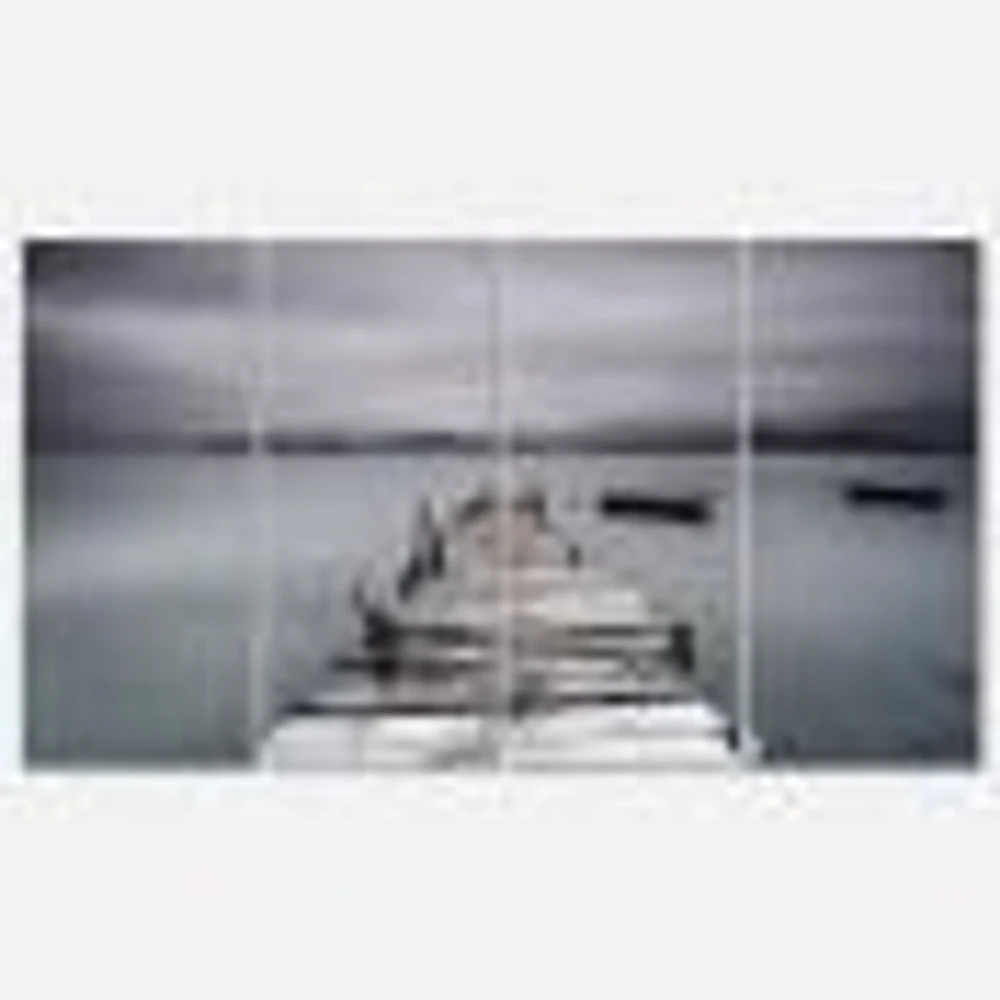 Pier and Boats at Seashore Canvas Wall Art