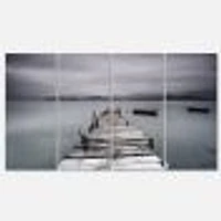 Pier and Boats at Seashore Canvas Wall Art