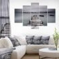 Pier and Boats at Seashore Canvas Wall Art