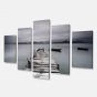 Pier and Boats at Seashore Canvas Wall Art