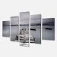Pier and Boats at Seashore Canvas Wall Art