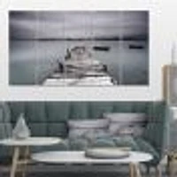 Pier and Boats at Seashore Canvas Wall Art