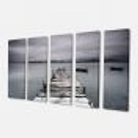 Pier and Boats at Seashore Canvas Wall Art