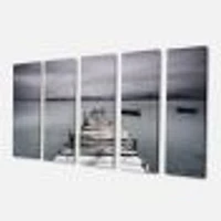 Pier and Boats at Seashore Canvas Wall Art