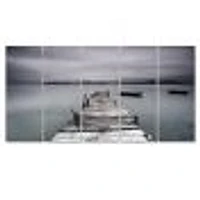Pier and Boats at Seashore Canvas Wall Art