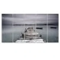 Pier and Boats at Seashore Canvas Wall Art