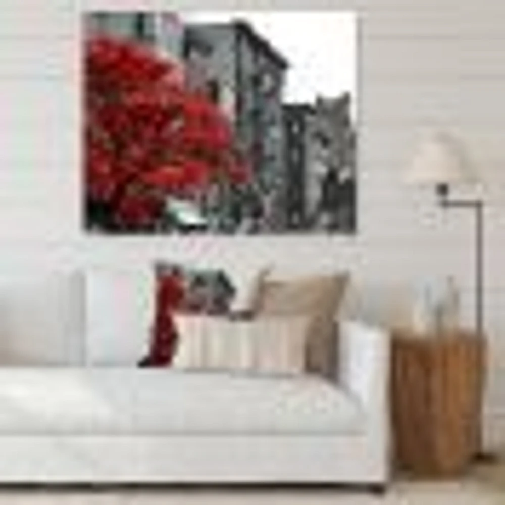 Red Tree on Black and White New York City Street  Canvas