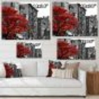 Red Tree on Black and White New York City Street  Canvas