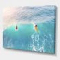 Surfers on A Bright Sunny Ocean Wave  Wall Art