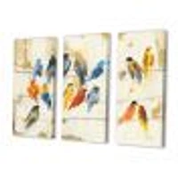 Multicolor Bird Meeting Canvas Wall Art - 3 panels