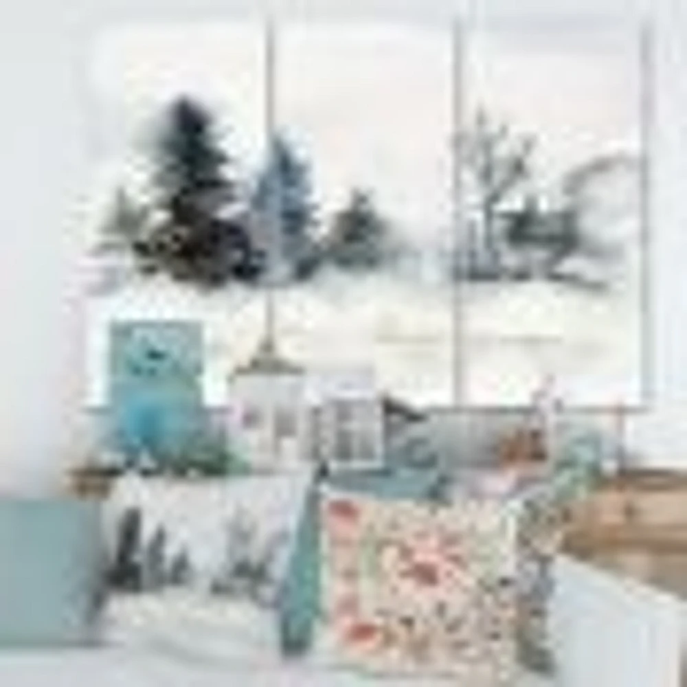 Christmas Minimalistic Forest Landscape and Snow Canvas Wall Art