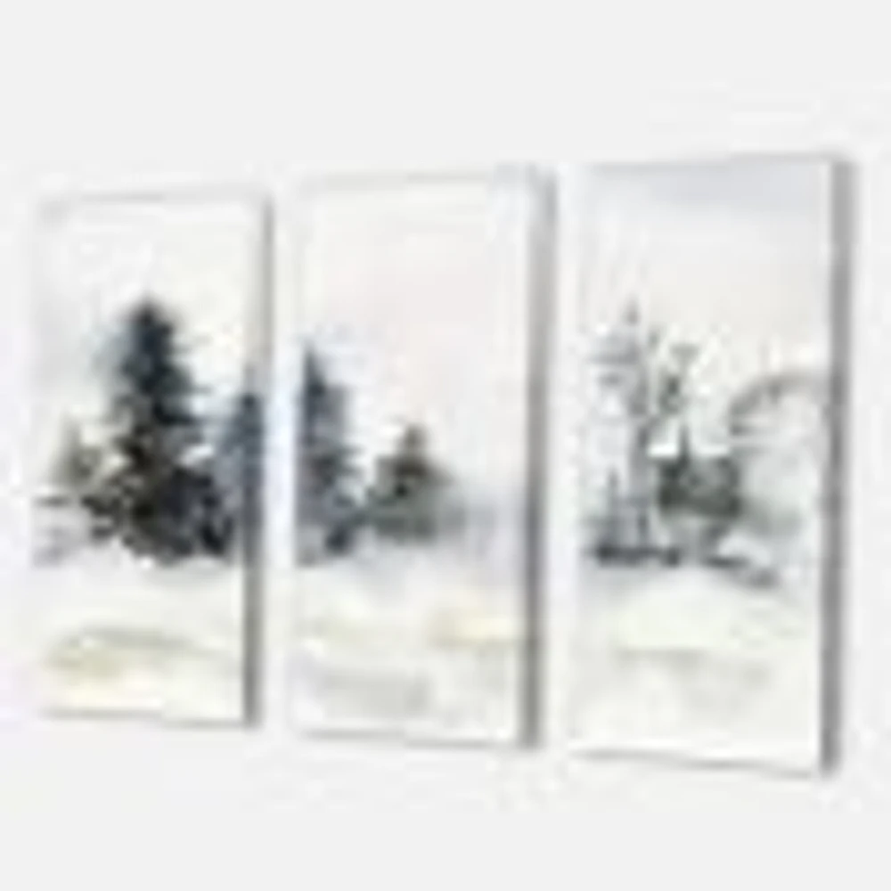 Christmas Minimalistic Forest Landscape and Snow Canvas Wall Art